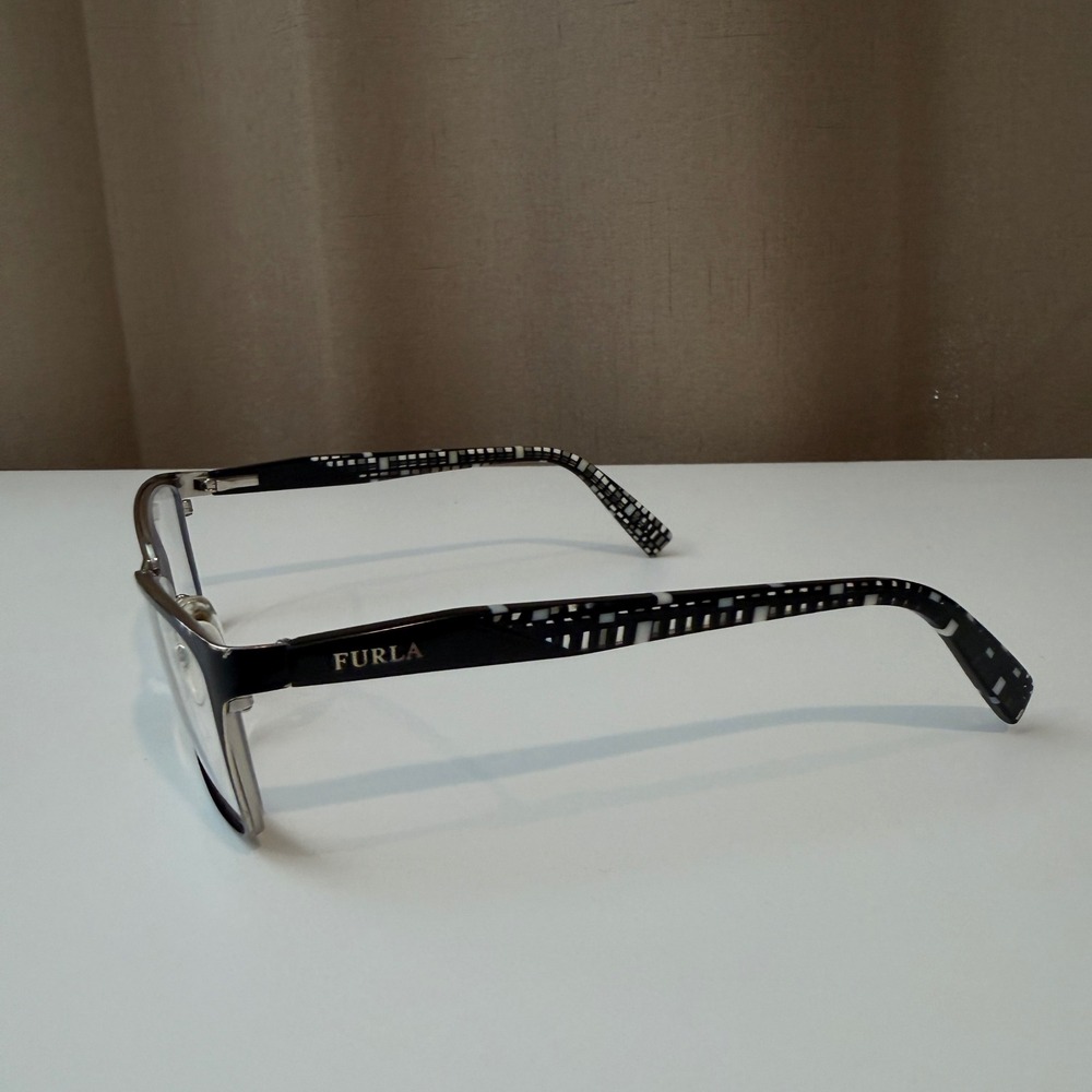 Furla VFU124 Eyeglasses Frames Black Silver Geometric Pattern Temples Womens - Picture 3 of 4